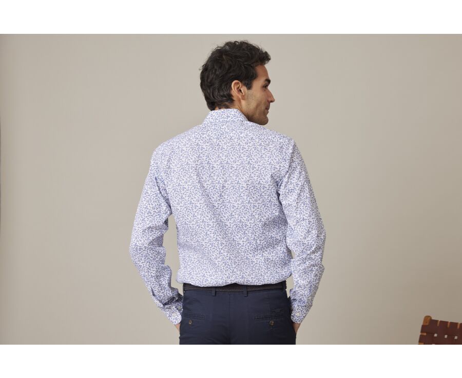 White cotton shrt with blue floral print - ELDORIC