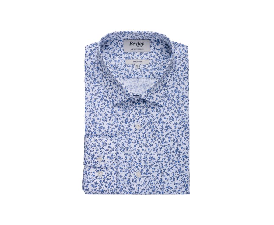White cotton shrt with blue floral print - ELDORIC