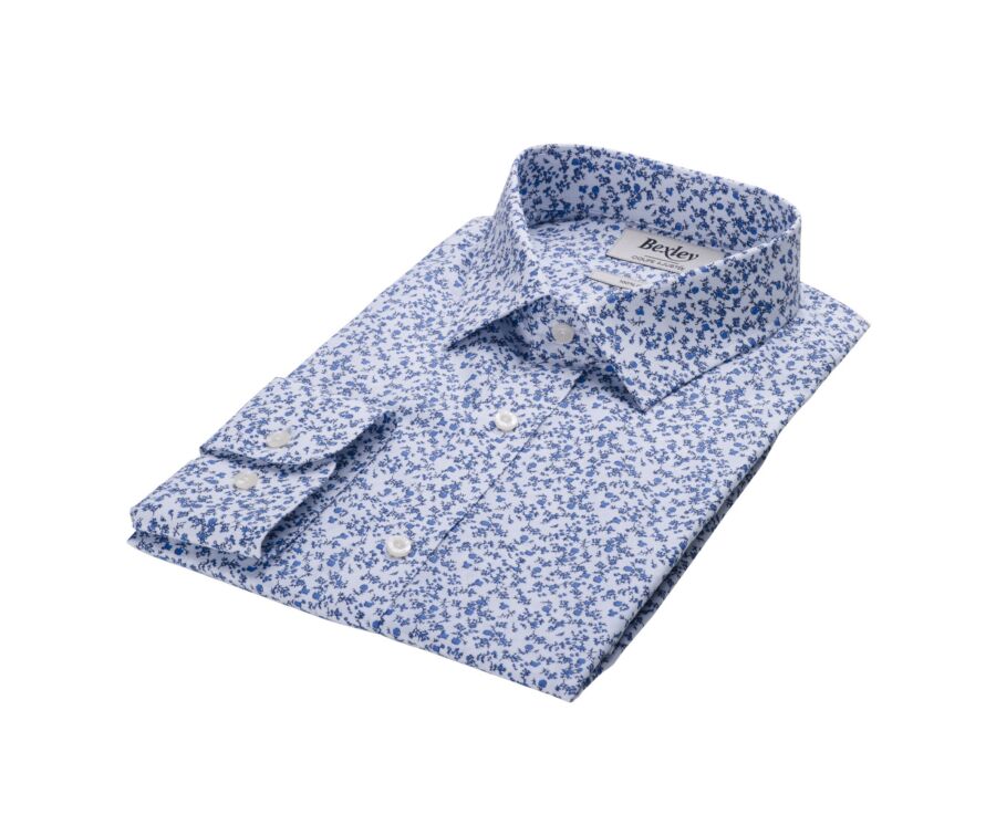 White cotton shrt with blue floral print - ELDORIC