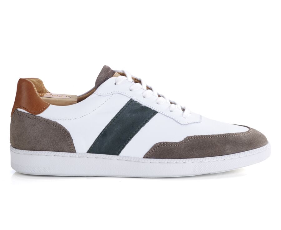 White Taupe and Green Men's leather Trainers - BERRINGA