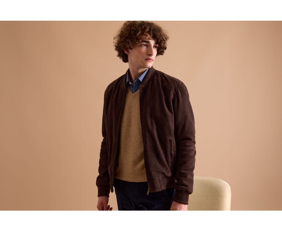 Chocolate Suede Leather Jacket - SEAN II