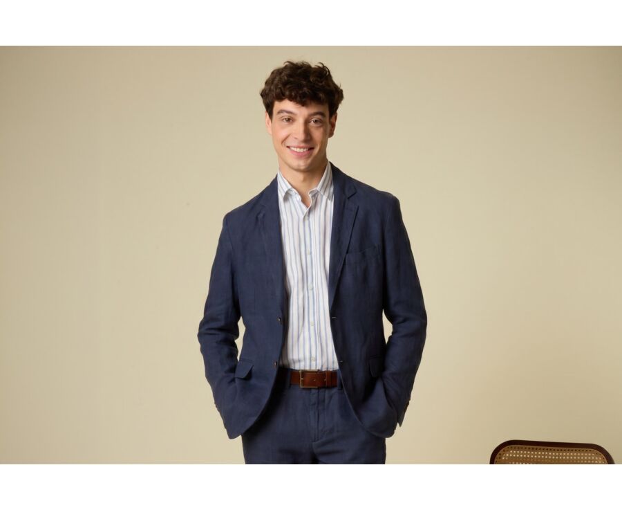 Navy Linen Blazer - LUBIN