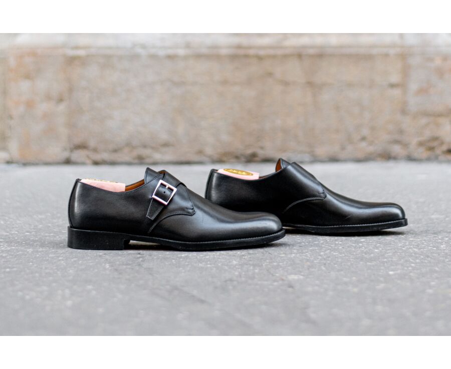 Black Leather Buckle Shoes Bloomingdale Silver Patin