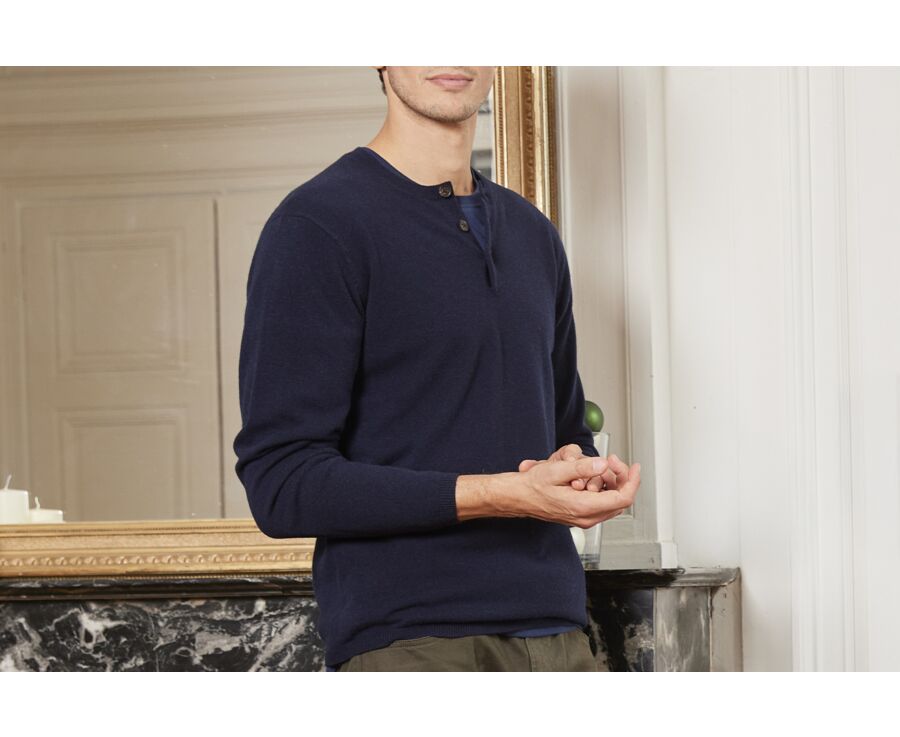 Navy blue buttoned neck wool jumper - CULIAN