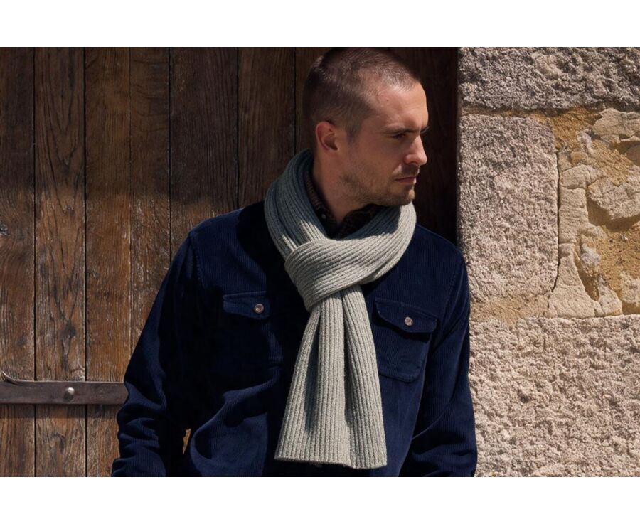 Men's light khaki mélange lambswool scarf
