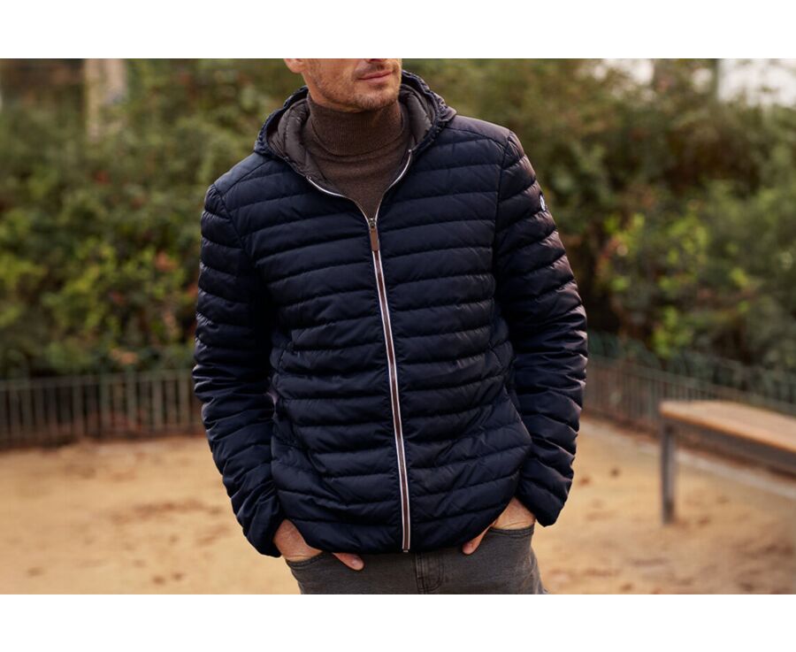 Men's Navy Lightweight Hooded Down Jacket - SIVERT II