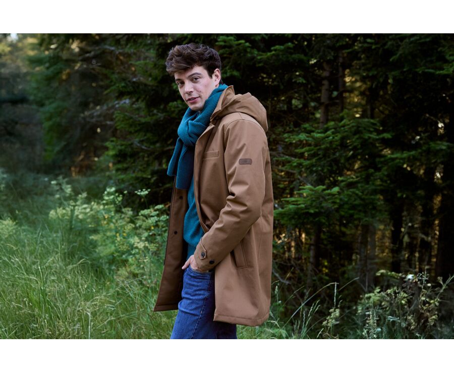 Brown padded Men's trench coat - AURESTILDE