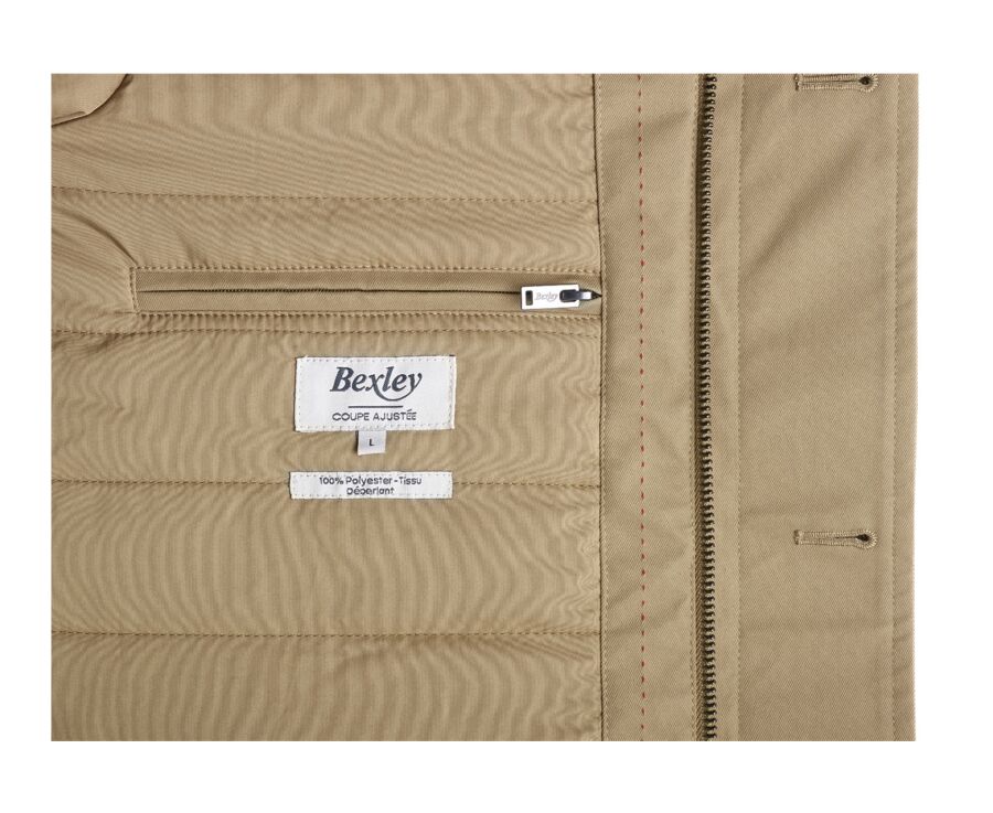 Dark Beige padded Men's trench coat - AURESTILDE