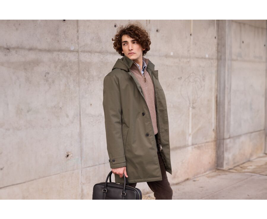 Dark Green padded Men's trench coat - AURESTILDE