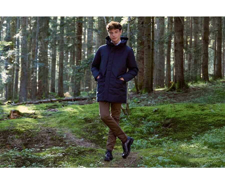 Men's Dark Navy Feather-Lined Winter Parka - SOREN III