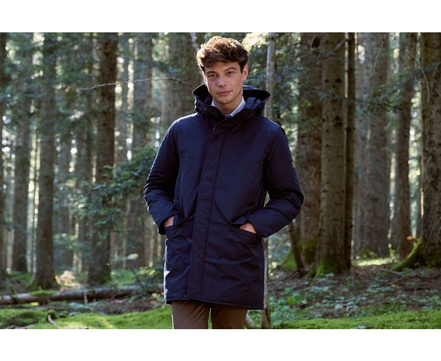 Men's Dark Navy Feather-Lined Winter Parka - SOREN III