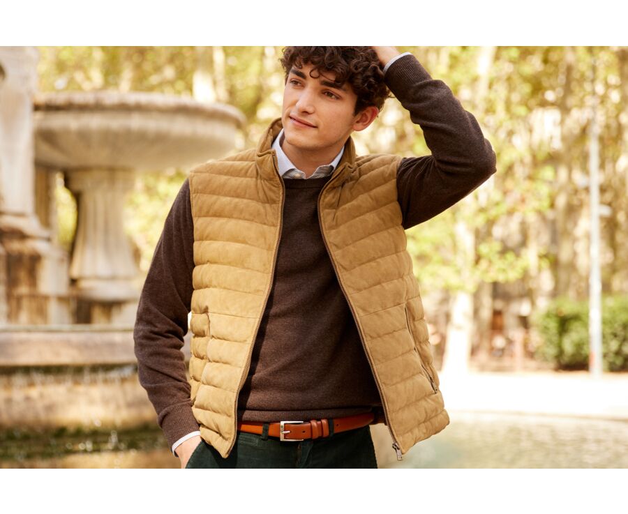 Hazelnut leather sleeveless Down Jacket - NIKLAS