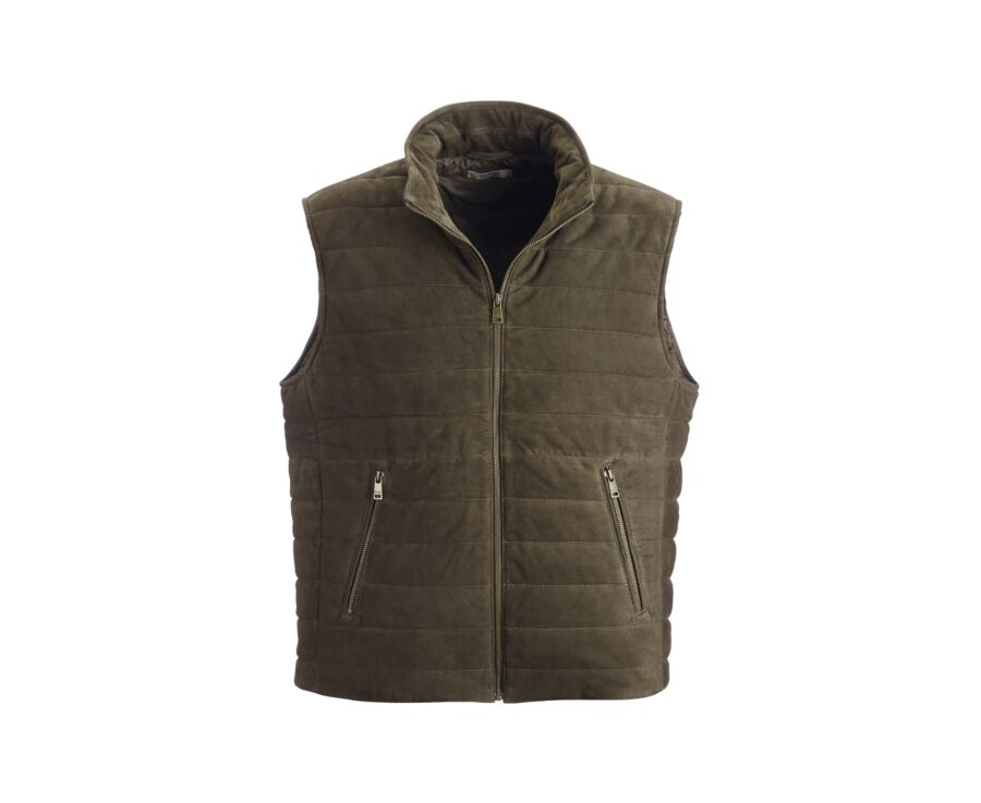 Khaki Suede sleeveless Down Jacket - NIKLAS