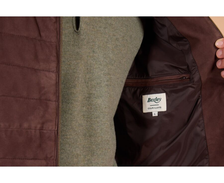 Men's sleeveless down gilet in chocolate suede - NIKLAS