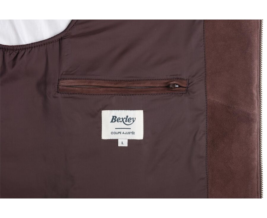 Men's sleeveless down gilet in chocolate suede - NIKLAS
