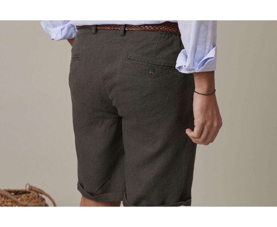 Dark Olive linen shorts - BORYS