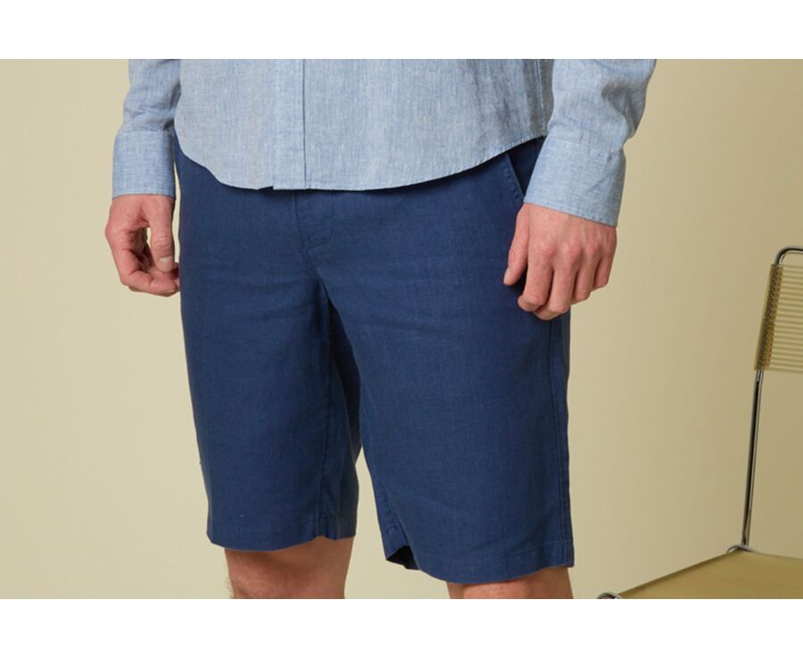Indigo Blue Linen Bermuda Shorts - BORYS