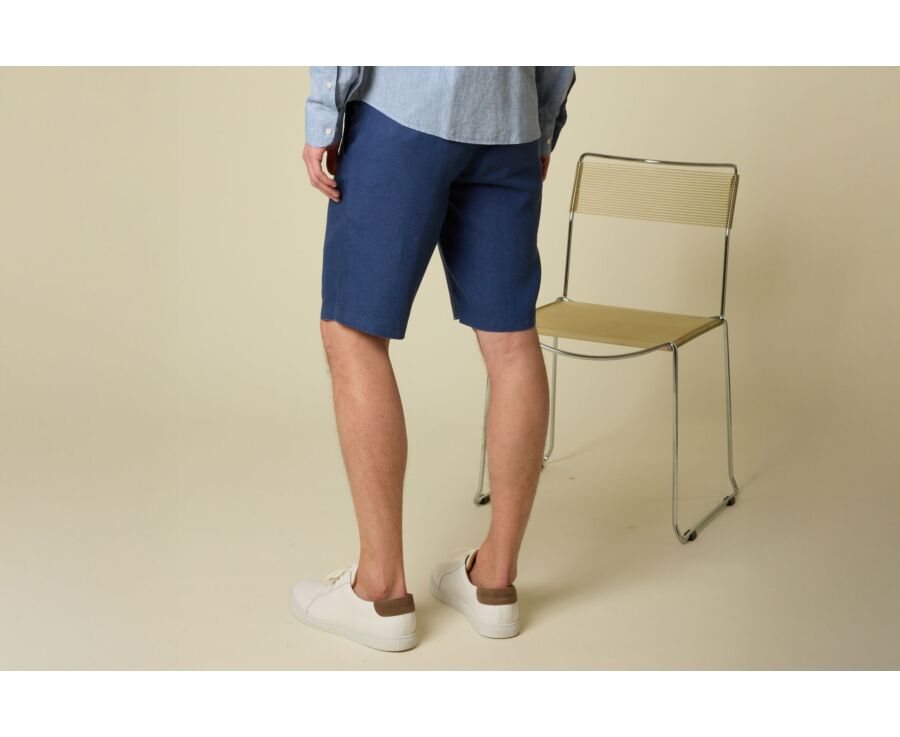 Indigo Blue Linen Bermuda Shorts - BORYS