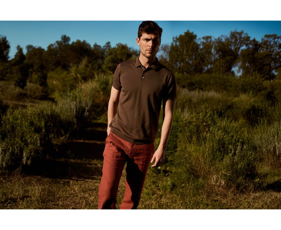 Men’s Dress Knit Polo Shirt Cocoa - BRAIDEN