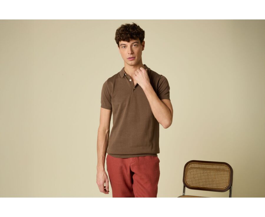 Men’s Dress Knit Polo Shirt Cocoa - BRAIDEN