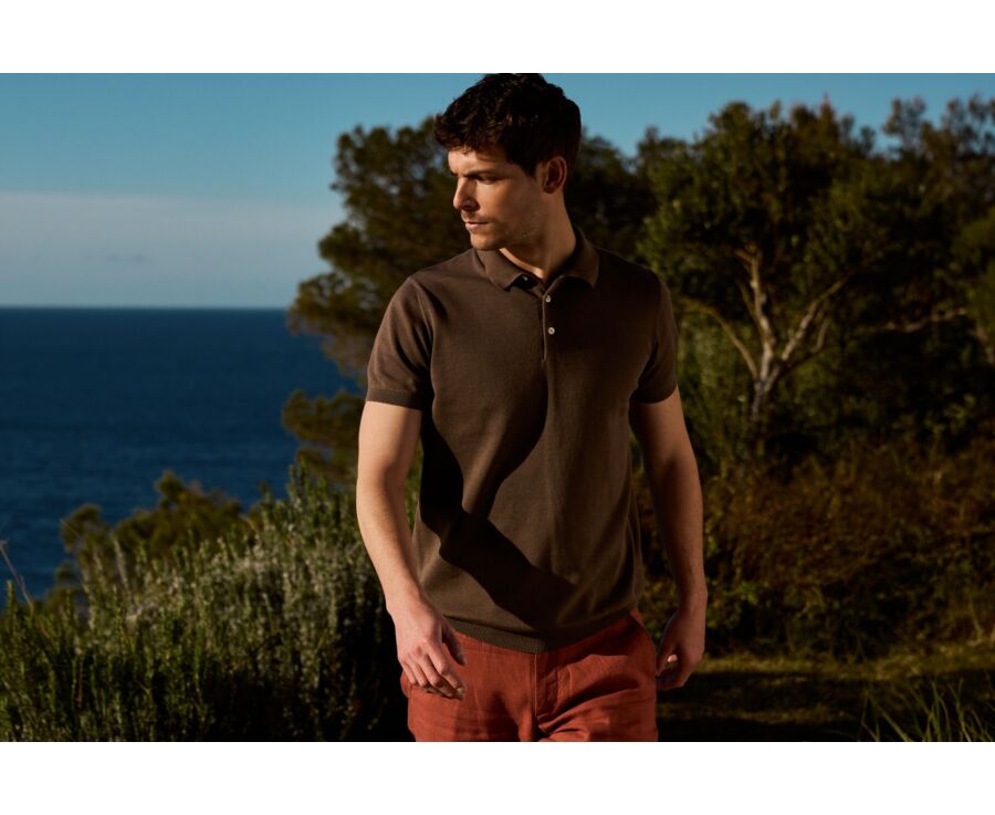 Men’s Dress Knit Polo Shirt Cocoa - BRAIDEN