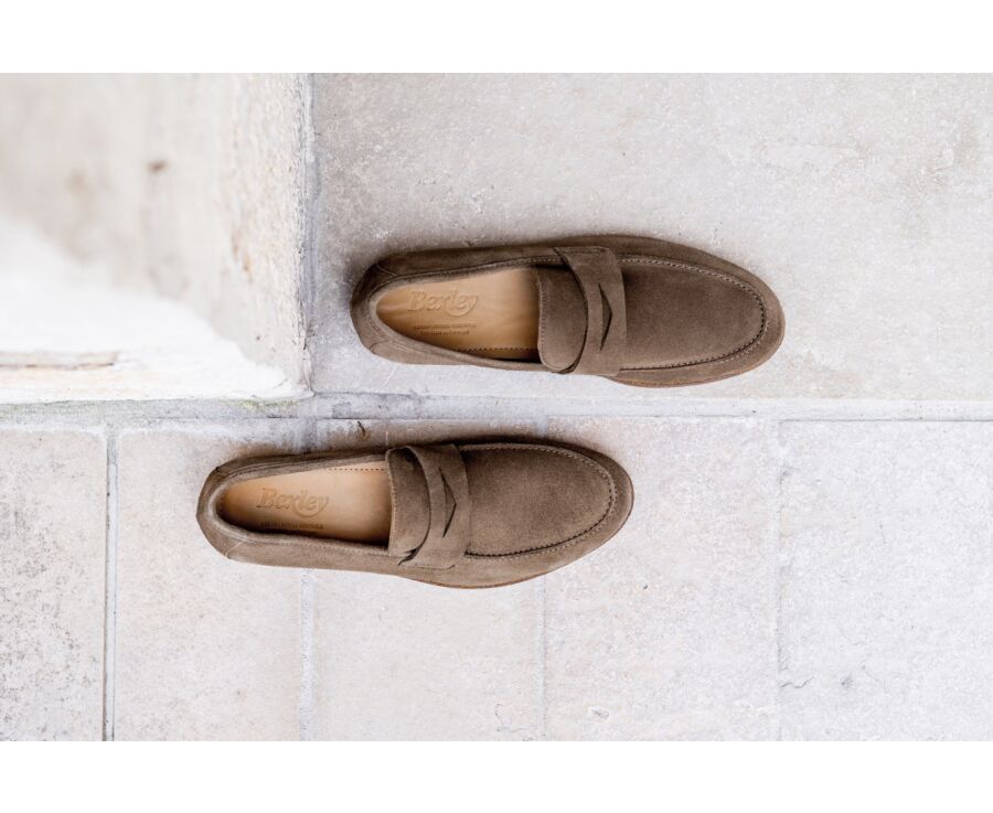 Light Taupe Suede Men's penny loafers - DERVIO