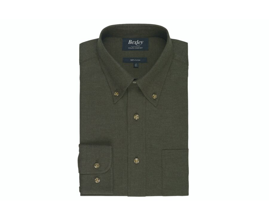 Men's plain dark green flannel shirt - ANDER