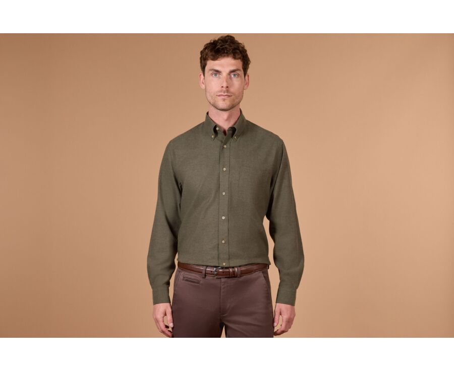 Men's plain dark green flannel shirt - ANDER