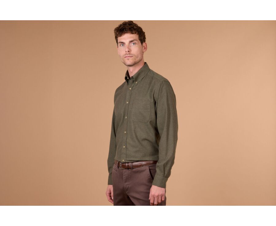 Men's plain dark green flannel shirt - ANDER