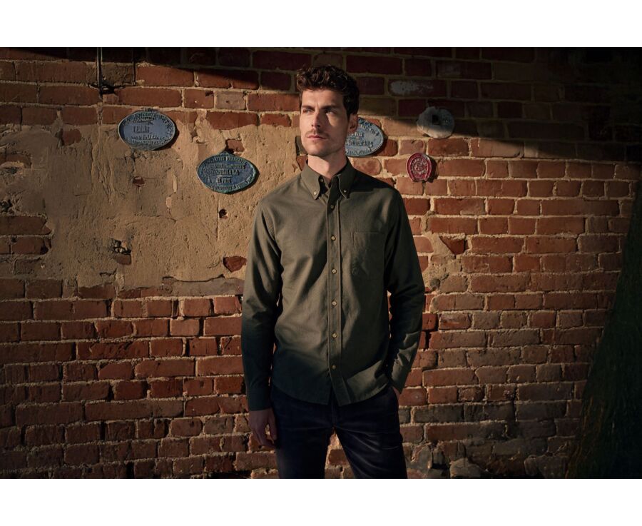 Men's plain dark green flannel shirt - ANDER