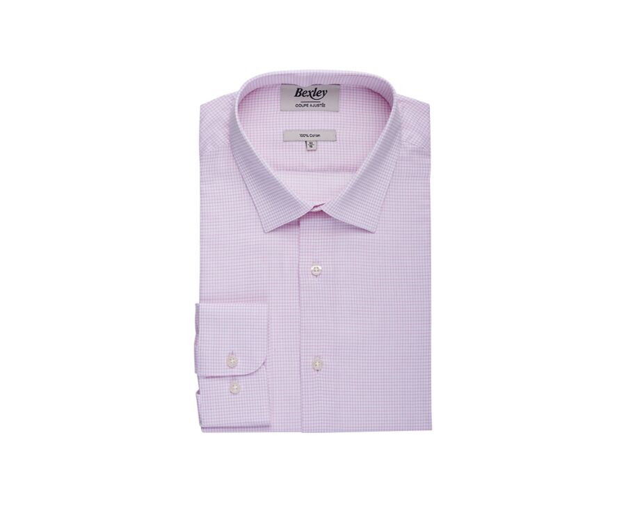 White with light pink check men's twill shirt - MARTINIEN