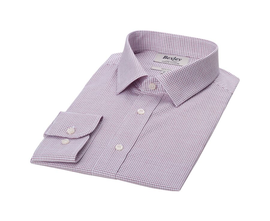 White with Burgundy check men's twill shirt - MARTINIEN