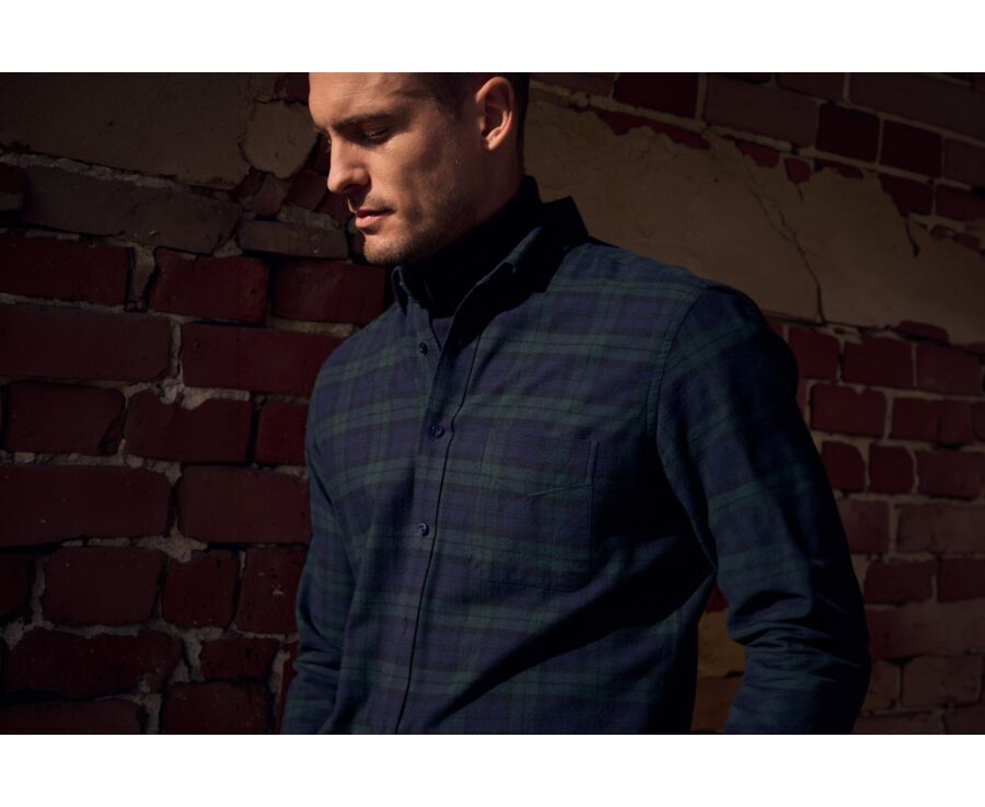 Navy & Dark Green Flannel shirt - Pocket - ANDRICK