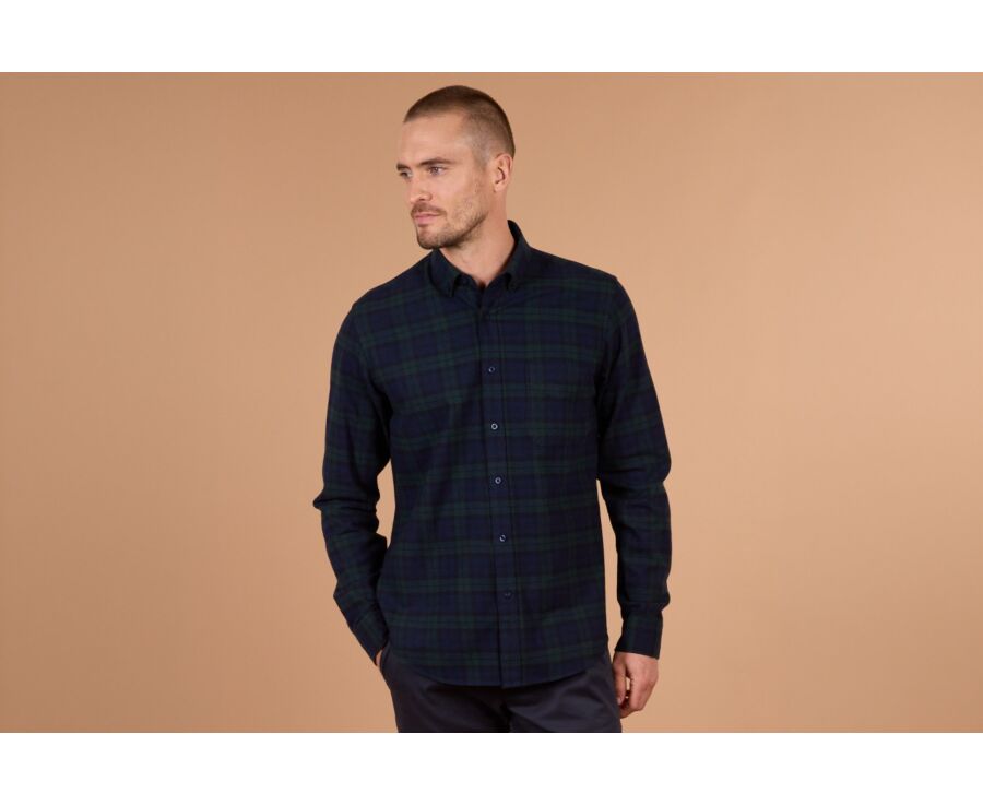 Navy & Dark Green Flannel shirt - Pocket - ANDRICK