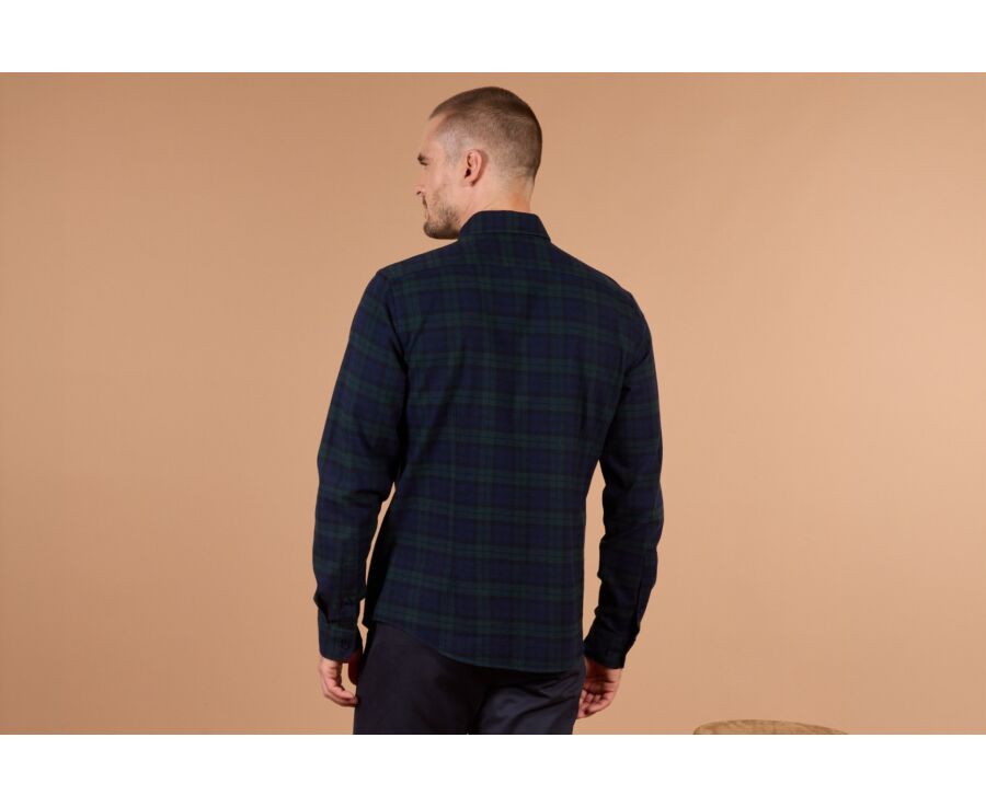 Navy & Dark Green Flannel shirt - Pocket - ANDRICK