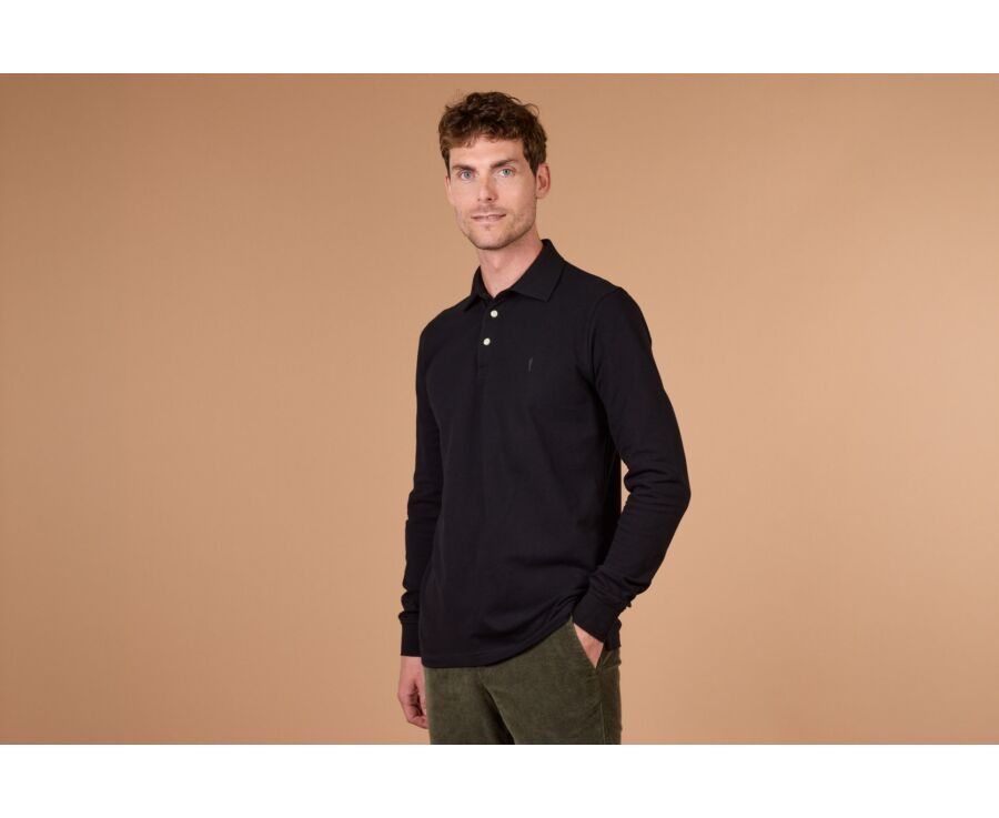 Black Men's long sleeve polo shirt - ALEC II ML