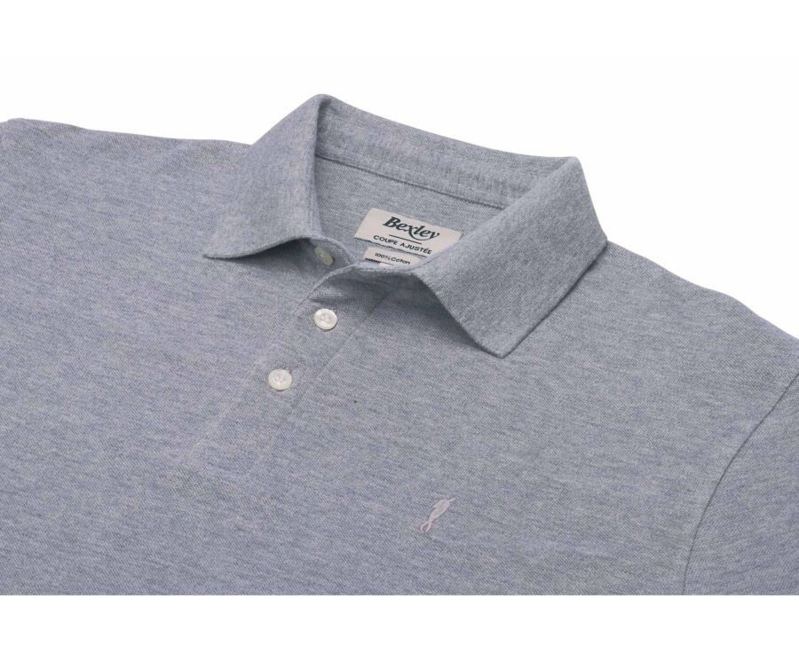 Men's grey mélange long sleeve cotton piqué polo - ALEC II ML