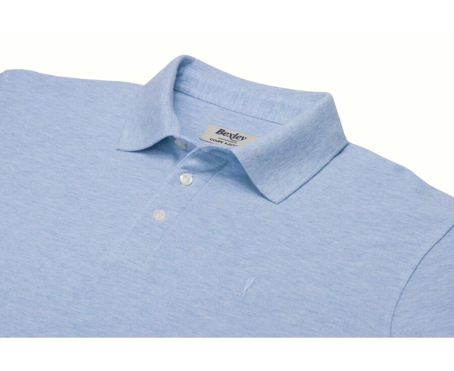 Men's sky blue mélange long sleeve cotton piqué polo - ALEC II ML