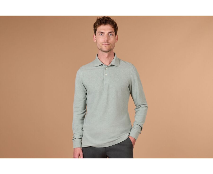 Men's lime green mélange long sleeve cotton piqué polo - ALEC II ML