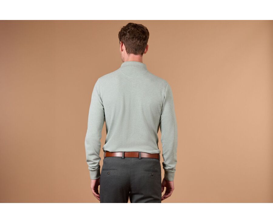 Men's lime green mélange long sleeve cotton piqué polo - ALEC II ML