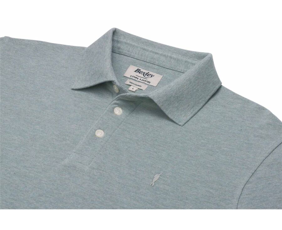 Men's lime green mélange long sleeve cotton piqué polo - ALEC II ML