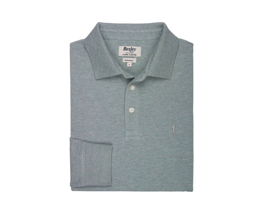 Men's lime green mélange long sleeve cotton piqué polo - ALEC II ML