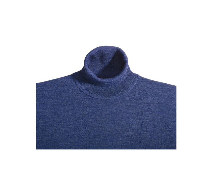 Dark Blue Melange Wool roll-neck jumper - EMERINOS
