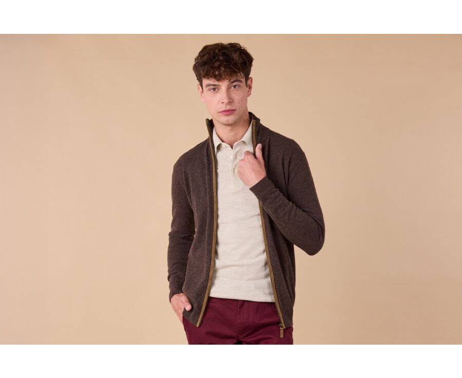 Men's dark chocolate wool cardigan - KANTHER