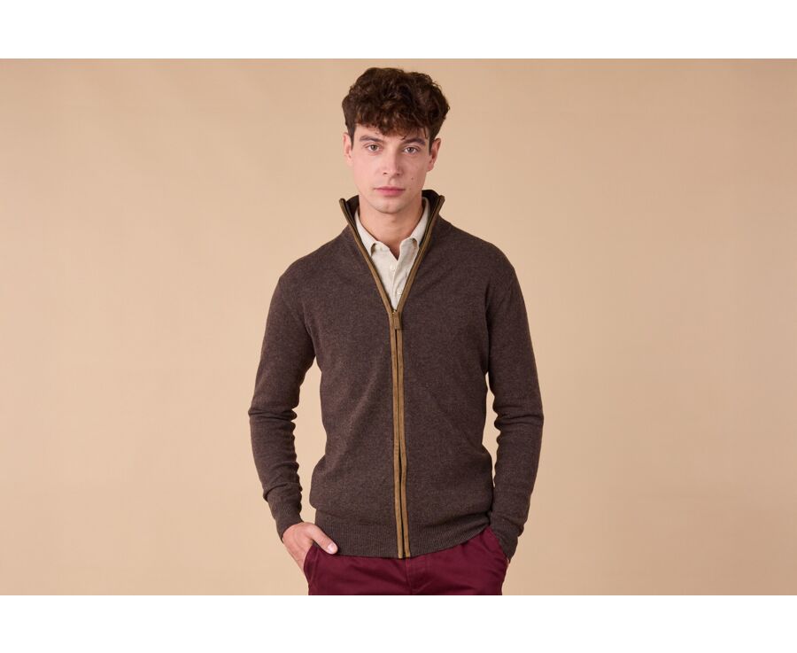 Men's dark chocolate wool cardigan - KANTHER