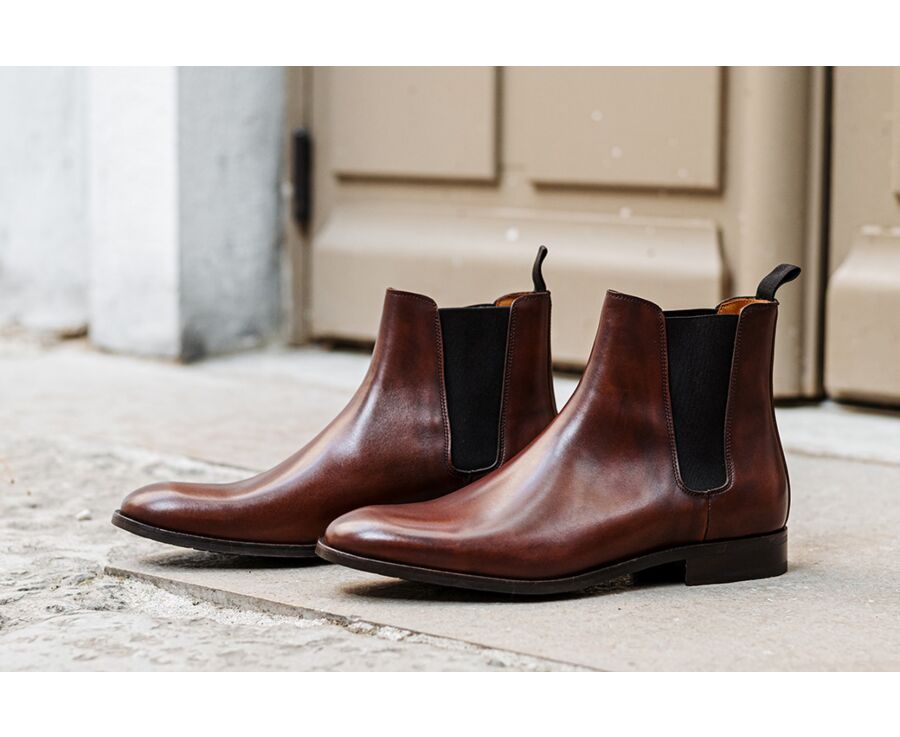 Cognac Patina Men's Chelsea Boots with rubber outsole - TODDINGTON GOMME