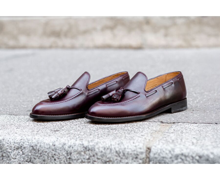 Burgundy leather Men's tassel loafers - PICADILLY