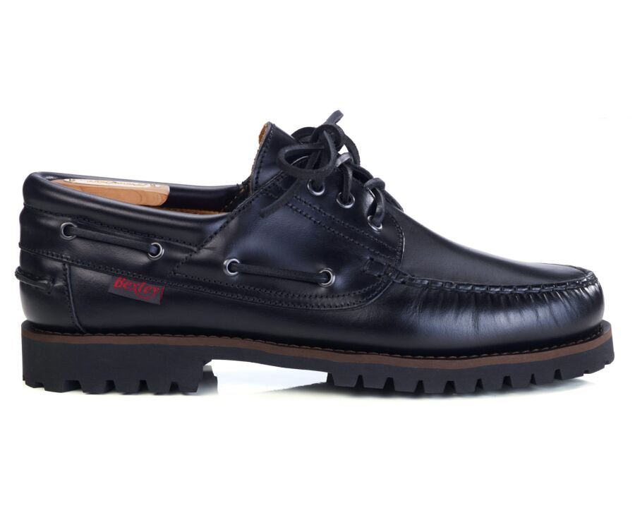 Men's black leather boat shoe with lug sole - BOCA RATON II