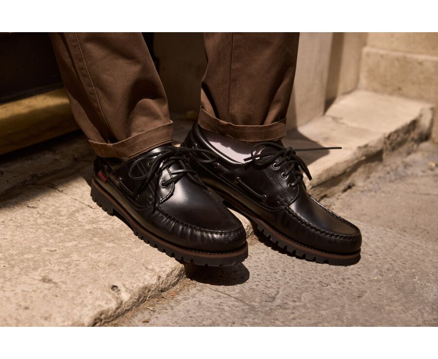 Men's black leather boat shoe with lug sole - BOCA RATON II