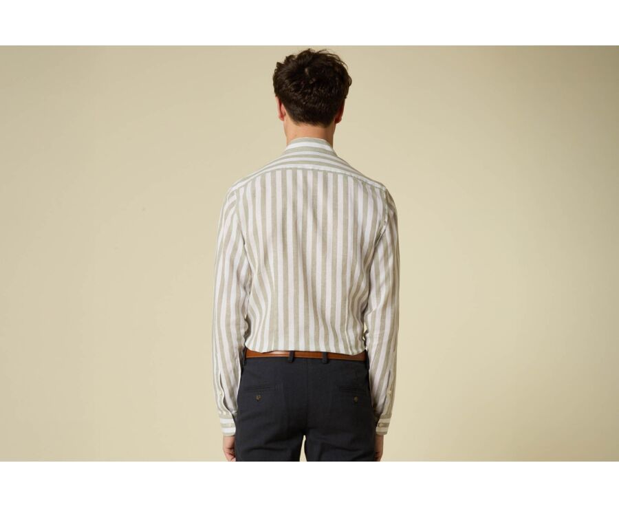 Cotton and linen striped shirt in linden green and white - BRUNIEN
